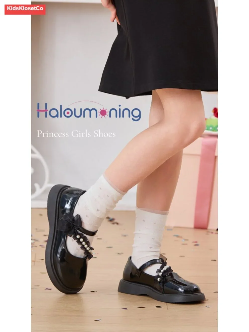 Girls Mary Jane Dress Shoes Patent Leather Flats Pearl Strap Ballet Flower Girl